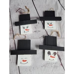 Handmade Lot 4 Wooden Handpainted Snowman Ornaments New Lot 2